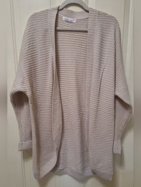 Lark + Grey Open-Front Long and Light Knit Work Cardigan - Cream, XL